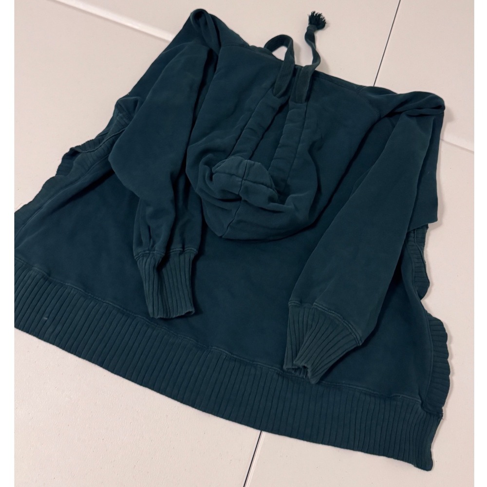 American Eagle Forest Green Oversized High Low Side Ribbed Pullover Hoodie L gf - Picture 3 of 7